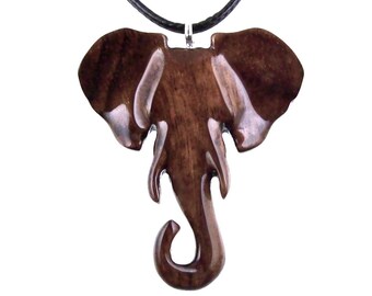Hand Carved Wooden Elephant Pendant, Wood Elephant Necklace, Ganesha Spiritual Animal Jewelry Gift