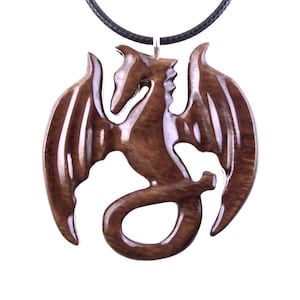 Dragon Pendant, Hand Carved Wooden Dragon Necklace, One of a Kind Handmade Wood Jewelry Gift for Men Women