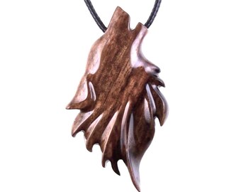 Hand Carved Wolf Head Pendant, Wooden Wolf Necklace, Wood Animal  Jewelry for Men Women