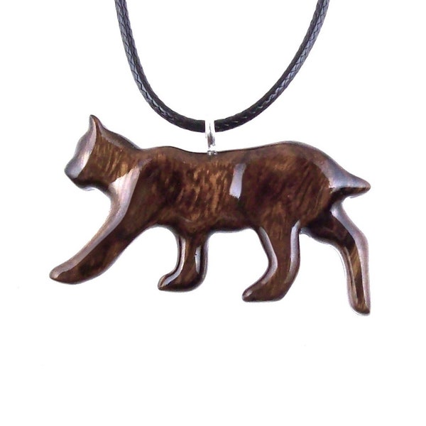 Wooden Bobcat Pendant, Bobcat Necklace, Hand Carved Lynx Necklace, Wood Wildcat Necklace, Totem Spirit Animal Jewelry for Men or Women