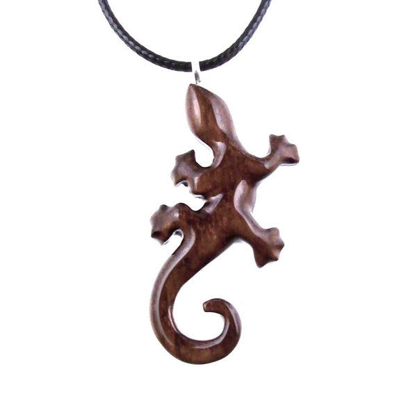 Hand Carved Gecko Pendant, Wooden Lizard Necklace, Wood Salamander Necklace, Totem Lizard Jewelry Gift for Men or Women