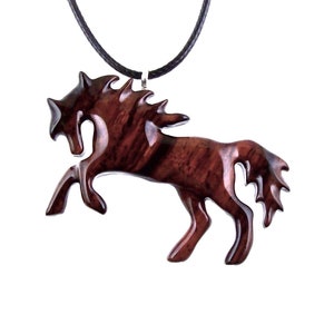 Horse Necklace, Hand Carved Wooden Horse Pendant, Handmade Equine Wood Jewelry, One of a Kind Gift for Her Him