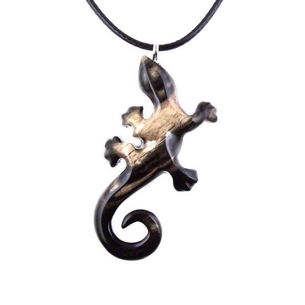 Hand Carved Lizard Pendant, Wooden Gecko Necklace, Wood Salamander Pendant, Totem Reptile Jewelry for Men Women