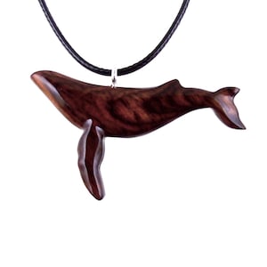 Humpback Whale Necklace, Hand Carved Wooden Sea Animal Pendant, Nautical Wood Jewelry, Whale-watcher Gift for Men Women