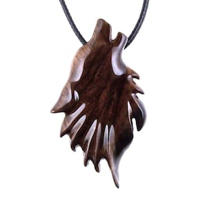 Wooden Wolf Necklace, Hand Carved Wolf Head Pendant for Men Women, Spirit Animal Totem, Woodland Wood Jewelry Gift for Him Her
