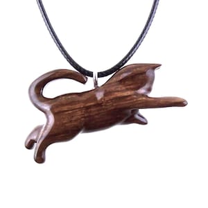 Hand Carved Cat Pendant Necklace, Wooden Kitten Pet Lover Gift, Handmade Wood Jewelry for Men and Women