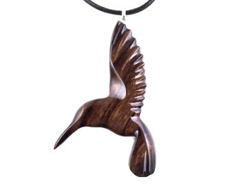Hand Carved Hummingbird Pendant Necklace, Wooden Bird Pendant, Wood Jewelry, Handmade One of a Kind Gift for Her