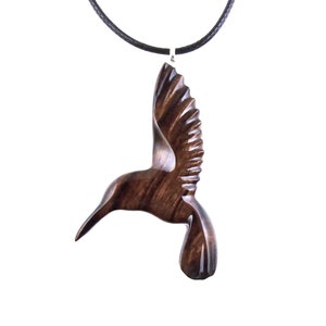 Hand Carved Hummingbird Pendant Necklace, Wooden Bird Pendant, Wood Jewelry, Handmade One of a Kind Gift for Her