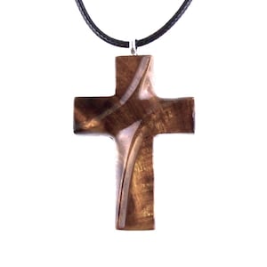 Wood Cross Necklace, Hand Carved Wooden Cross Pendant for Men Women, Handmade Christian Jewelry Gift for Him Her