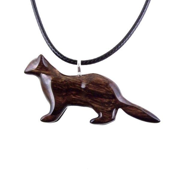 Hand Carved Ferret Necklace, Wooden Mink Pendant, Ferret Pet Animal Necklace, Wood Mink Jewelry, One of a Kind Gift