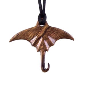 Hand Carved Manta Ray Necklace, Wooden Stingray Pendant, Mens Wood Necklace, Nautical Jewelry, One of a Kind Gift for Him