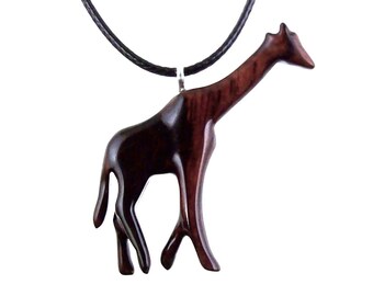 Giraffe Necklace, Hand Carved Wooden Giraffe Pendant, African Wildlife Wood Jewelry for Men Women, Gift for Him Her