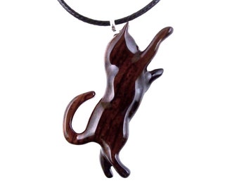 Hand Carved Cat Pendant, Wooden Kitten Necklace, Wood Animal Jewelry, Cat Lover Gift for Him Her