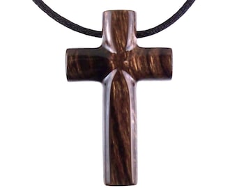 Wood Cross Necklace, Hand Carved Wooden Cross Pendant, Christian Jewelry for Men, One of a Kind Gift for Him