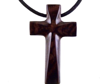 Wooden Cross Necklace, Wood Cross Pendant, Hand Carved Christian Jewelry for Men, One of a Kind Gift for Him