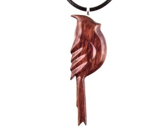 Cardinal Bird Necklace, Wooden Bird Pendant, Hand Carved Songbird Jewelry, One of a Kind Wood Jewelry Gift for Her