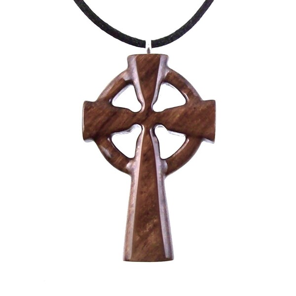 Wooden Celtic Cross Pendant, Wood Celtic Cross Necklace, Hand Carved Irish Christian Jewelry for Men