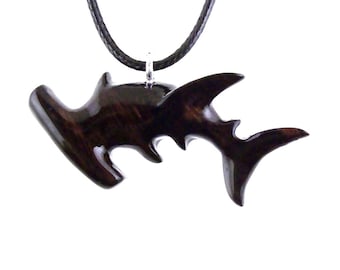 Hammerhead Shark Necklace, Hand Carved Wooden Shark Pendant, Nautical Wood Jewelry for Men Women