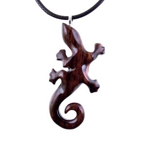 Wooden Lizard Pendant, Hand Carved Gecko Necklace, Salamander Charm, Reptile Wood Jewelry for Men or Women