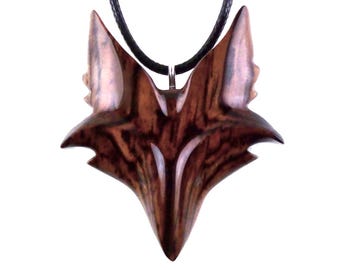 Hand Carved Wooden Fox Pendant, Celtic Fox Necklace for Men or Women, Totem Spirit Animal, Woodland Jewelry Gift for Her or Him