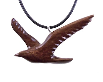 Hand Carved Wooden Bird Pendant, Seagull Necklace, Wood Jewelry, One of a Kind Gift
