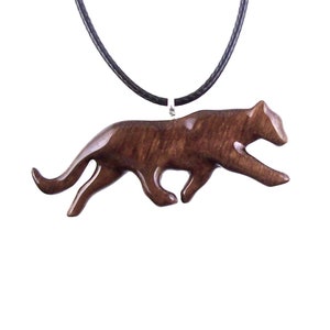 Jaguar Pendant, Hand Carved Wooden Panther Necklace, Cougar, Mountain Lion, Animal Jewelry for Men or Women, Gift for Him Her