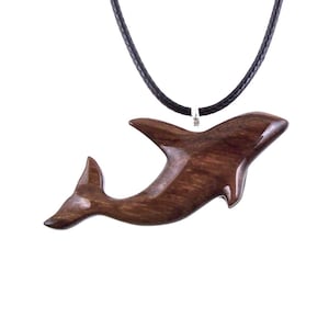 Wooden Orca Necklace, Hand Carved Killer Whale Pendant, Handmade Sea Animal Wood Jewelry, Nautical Gift for Men Women