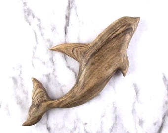 Wood Orca Magnet, Hand Carved Wooden Whale Refrigerator Magnet, Kitchen Decor in Ambrosia Maple