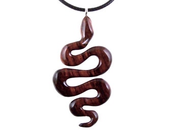 Snake Necklace for Men or Women, Hand Carved Wooden Snake Pendant, Wood Serpent Necklace, Totem Reptile Jewelry