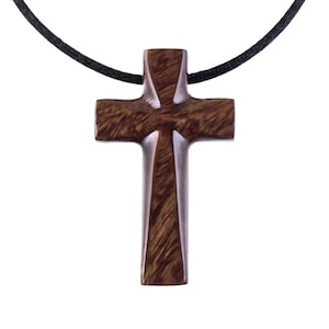 Hand Carved Wooden Cross Pendant, Mens Wood Cross Necklace, Handmade Christian Jewelry, One of a Kind Gift for Him