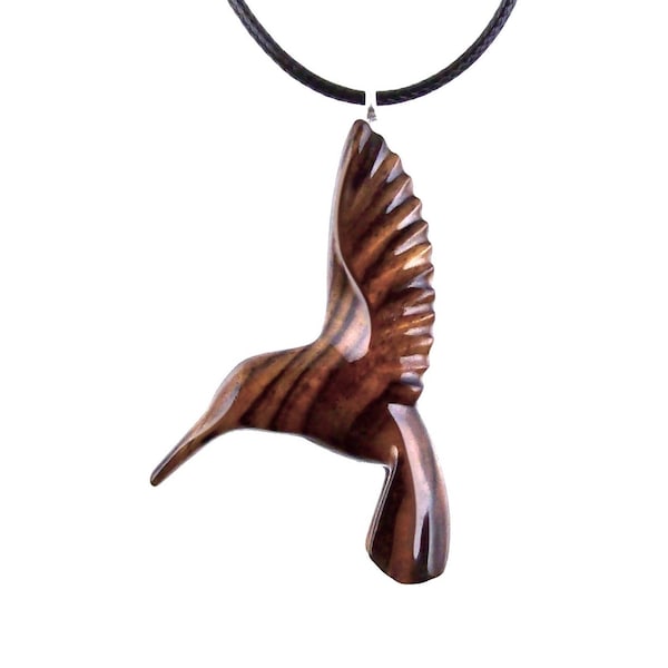 Hand Carved Wooden Hummingbird Pendant, Hummingbird Necklace, Wood Bird Jewelry, One of a Kind Gift for Her