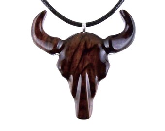 Handgeschnitzter Stier-Anhänger, Halskette mit Bisonschädel aus Holz, Schmuckgeschenk für Stier-Sternzeichen