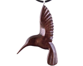 Hummingbird Pendant, Hand Carved Wooden Bird Necklace, Handmade Wood Jewelry
