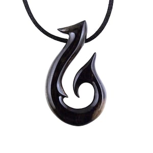 Wooden Fish Hook Pendant, Hand Carved Fish Hook Necklace, Mens Wood Necklace, Fisherman Jewelry, Gift for Him