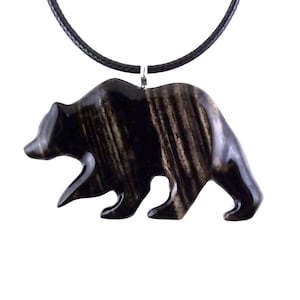 Bear Necklace, Hand Carved Wooden Grizzly Bear Pendant for Men or Women, Woodland Jewelry, Spirit Animal Totem