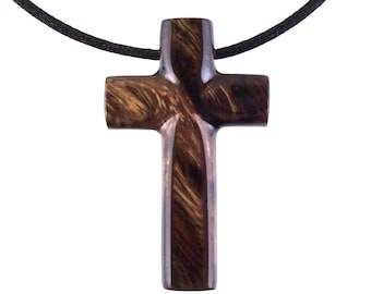 Wood Cross Necklace, Hand Carved Wooden Cross Pendant, Christian Jewelry for Men, One of a Kind Gift for Him