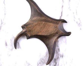 Hand-Carved Wooden Manta Ray Magnet, Nautical Sea Animal Fridge Decor in Ebonized Cherrywood