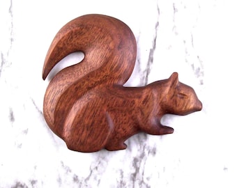 Squirrel Magnet, Hand Carved Wooden Animal Fridge Magnet, Kitchen Wood Home Decor in Bloodwood
