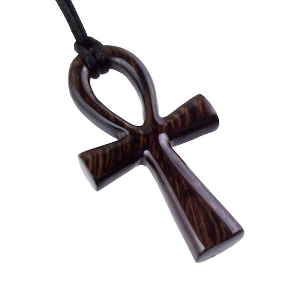 Large Ankh Pendant, Wood Egyptian Ankh Necklace, Wooden Cross Ankh Pendant, Mens African Jewelry, Gift for Him