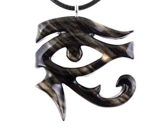 Eye of Horus Necklace, Hand Carved Wooden Eye of Horus Pendant, Eye of Ra Egyptian Amulet for Men or Women