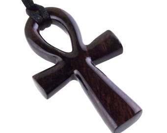 Large Ankh Pendant, Wood Egyptian Ankh Necklace, Wooden Cross Ankh Pendant, Mens African Jewelry, Gift for Him