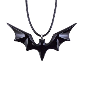 Black Bat Necklace, Hand Carved Wooden Bat Pendant, Wood Animal Jewelry, Gothic Gift for Men or Women