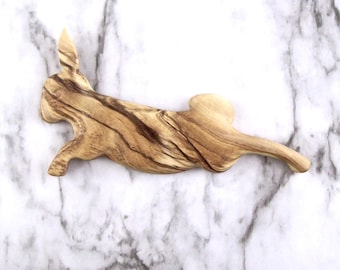 Rabbit Wood Magnet, Hand Carved Bunny Wooden Refrigerator Decoration in Olivewood