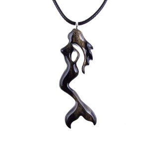 Hand Carved Mermaid Necklace Pendant, Wooden Siren Necklace, Fantasy Wood Jewelry, One of a Kind Gift for Her
