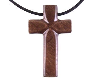 Wooden Cross Necklace, Hand Carved Cross Pendant, Mens Christian Wood Jewelry, One of a Kind Gift for Him