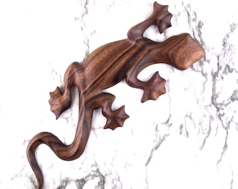 Hand-Carved Gecko Wall Hanging, Wooden Salamander Wall Art, Lizard Wood Home Decoration