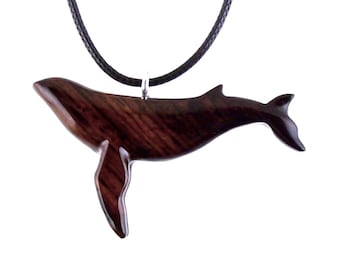 Humpback Whale Necklace, Hand Carved Wooden Whale Pendant, Whale-Watcher Gift for Men Women