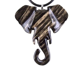 Elephant Necklace, Hand Carved Wooden Elephant Pendant, Ganesha Spiritual Jewelry, Wood Animal Pendant Gift for Him Her