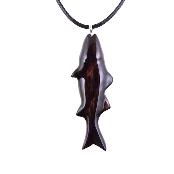 Hand Carved Fish Necklace, Wooden Striped Bass Pendant, Fishermen Jewelry, Mens Wood Necklace, One of a Kind Gift for Him