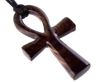 Large Ankh Pendant, Mens Wood Ankh Necklace, Wooden Egyptian Cross Ankh Pendant, African Jewelry